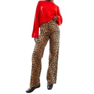 YAS Leopard Print Wide Leg Jeans